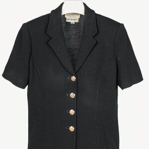 St. John Collection Vintage Black Wool-Knit Short-Sleeve Blazer